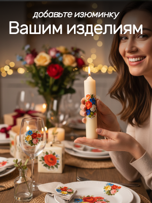 Наклейки переводные для свечей и декора Жостово из каталога Наклейки декупажные для декора свечей, яиц, изделий из гипса, в интернет-магазине BPW.style